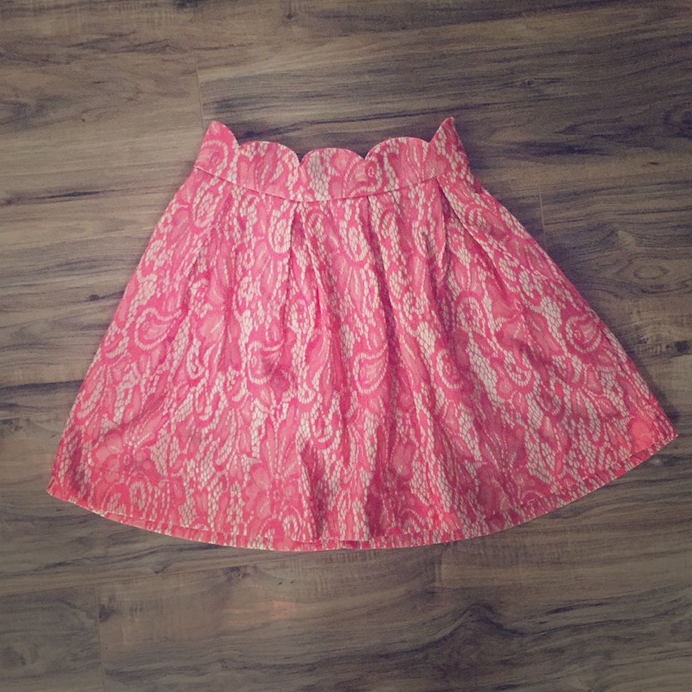Blue Rain Pink Lace Scallop Waist Skirt